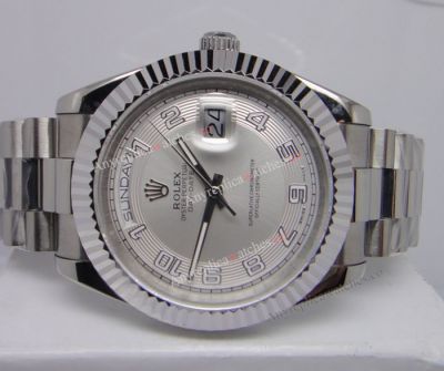 Swiss Grade Rolex Daydate II 41mm Silver Arabic Replica Watch